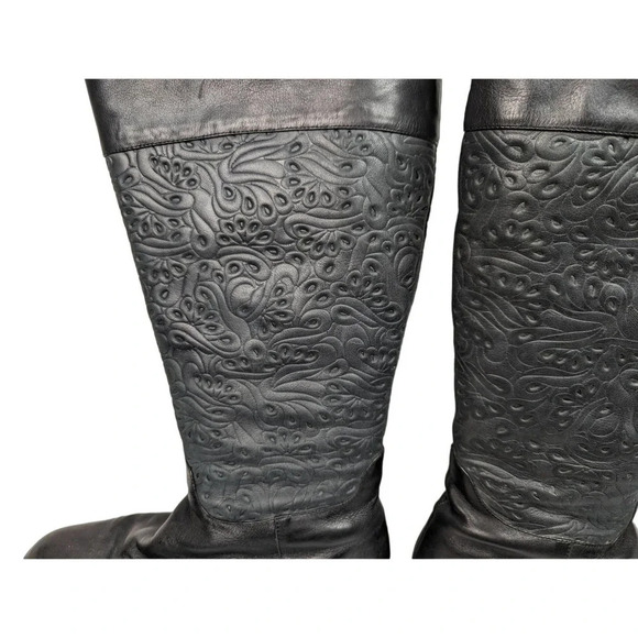 David Tate sz. 12W Bronco Floral Scroll Embossed Knee High Riding Boots Leather - Picture 8 of 14